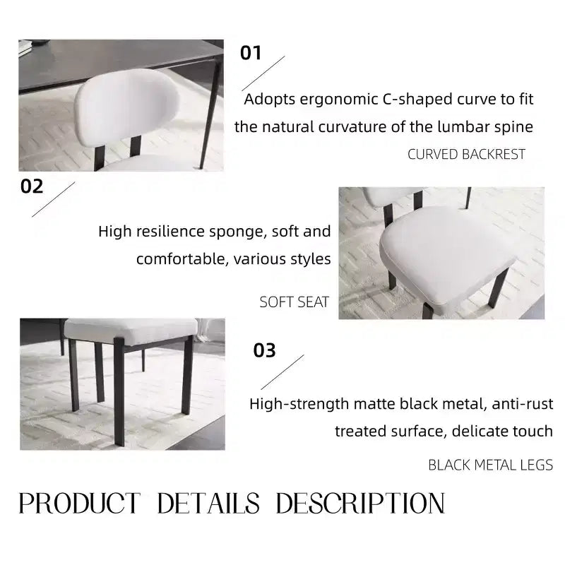 Lot de 2 chaises de salle à manger bouclées rembourrées – Plusieurs coloris, pieds en métal