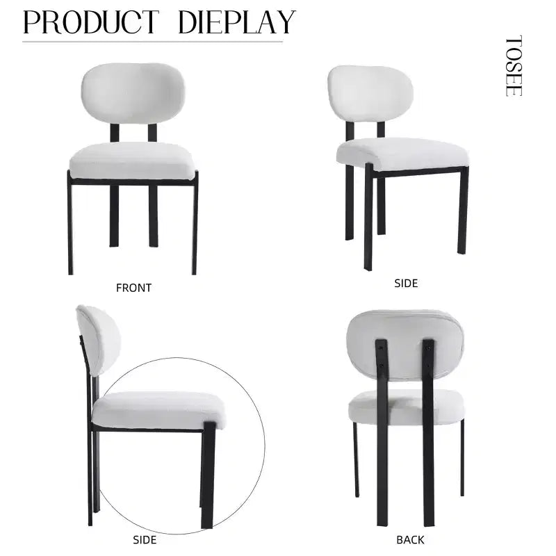 Lot de 2 chaises de salle à manger bouclées rembourrées – Plusieurs coloris, pieds en métal