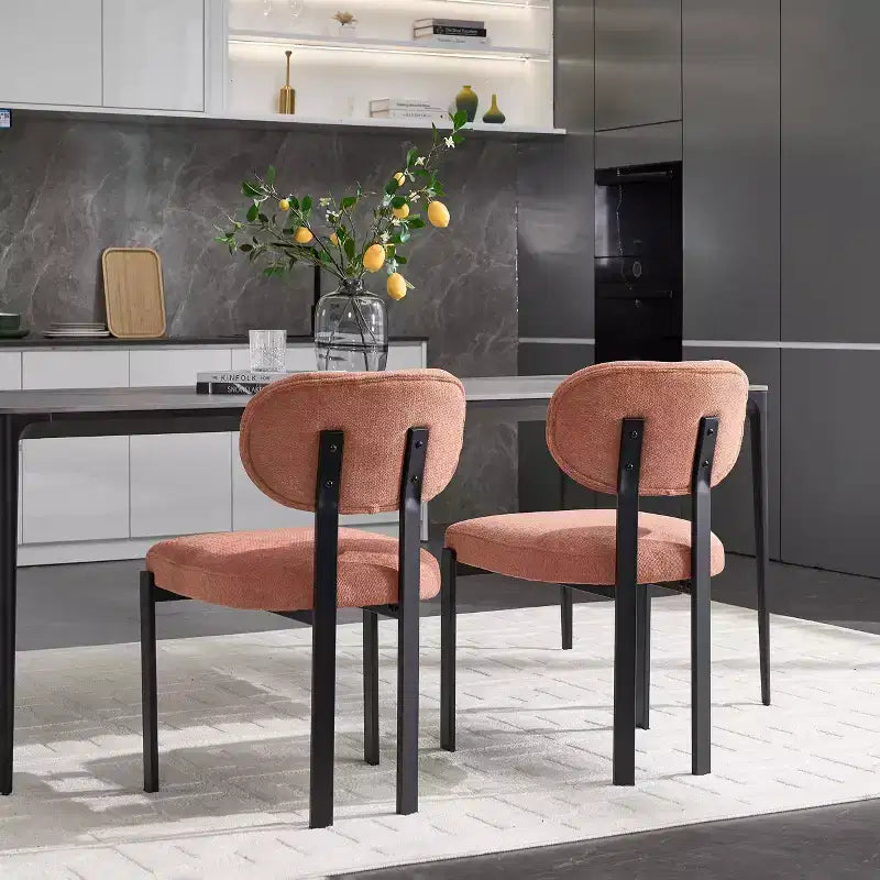 Lot de 2 chaises de salle à manger bouclées rembourrées – Plusieurs coloris, pieds en métal