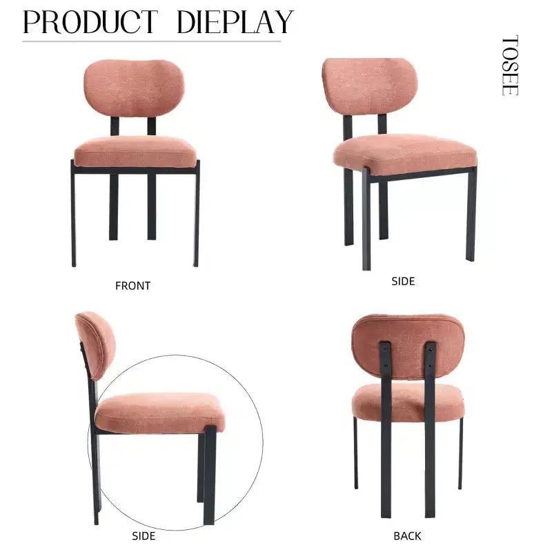 Lot de 2 chaises de salle à manger bouclées rembourrées – Plusieurs coloris, pieds en métal