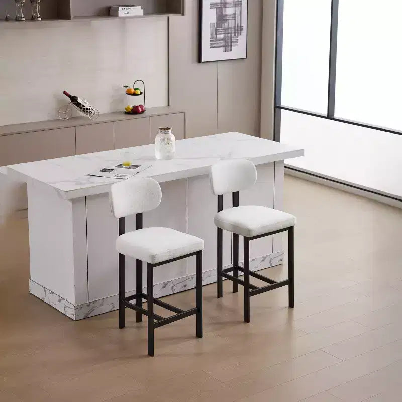 Lot de 2 chaises de salle à manger bouclées rembourrées – Plusieurs coloris, pieds en métal
