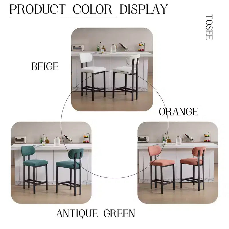 Lot de 2 chaises de salle à manger bouclées rembourrées – Plusieurs coloris, pieds en métal