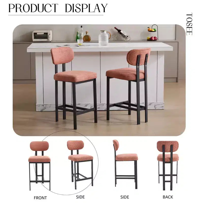 Lot de 2 chaises de salle à manger bouclées rembourrées – Plusieurs coloris, pieds en métal