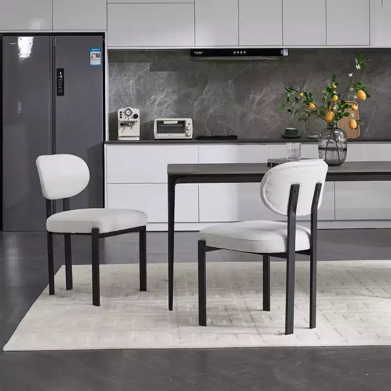 Okak Mid-Century Dining Chairs Set of 2, Upholstered Boucle Dining Room Chairs, Kitchen Side Chairs with Black Metal Legs
