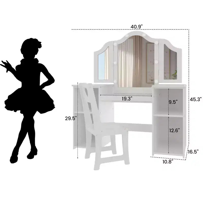 Coiffeuse et chaise pour enfants rose/blanc avec miroir tactile lumineux – 2 pièces, 3 ans et plus
