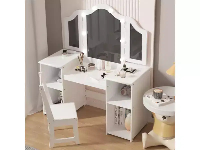 Coiffeuse et chaise pour enfants rose/blanc avec miroir tactile lumineux – 2 pièces, 3 ans et plus