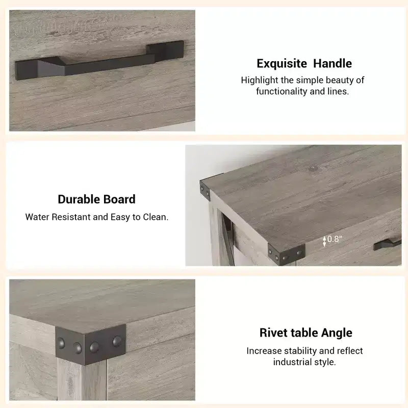 Console Gris avec 2 Tiroirs, Pieds en X Métal, Étagère Ouverte – 110x30x80cm, Utilisation 1 Personne