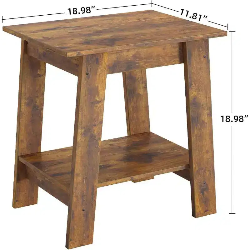 Table d'appoint marron rustique à 2 étages – Étagère ouverte, usage unique