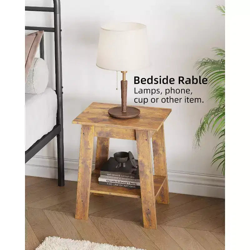 Table d'appoint marron rustique à 2 étages – Étagère ouverte, usage unique