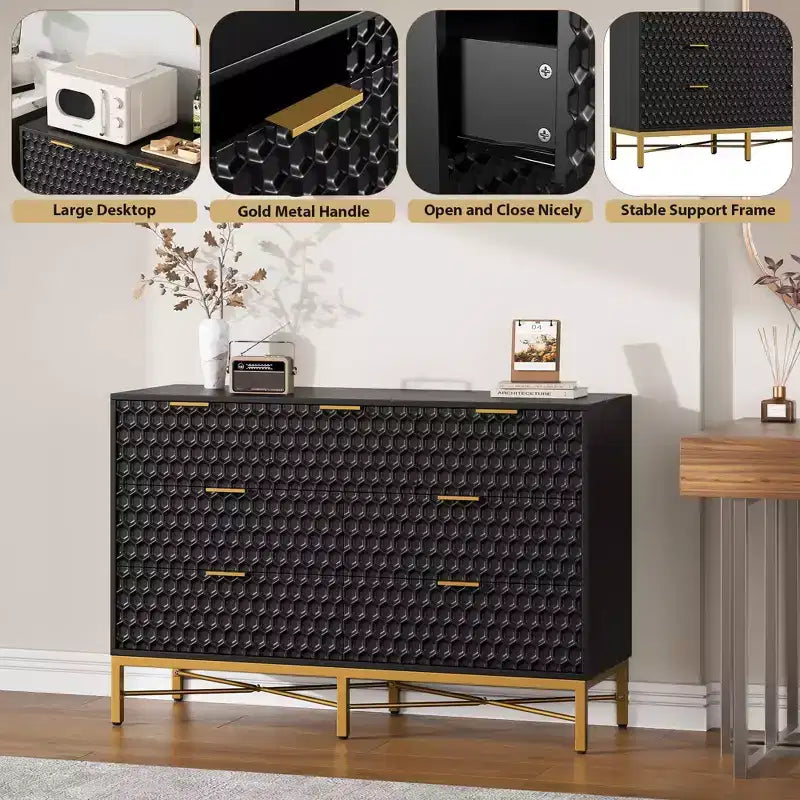 Commode noire à 7 tiroirs, Grande commode de rangement – Style moderne minimaliste