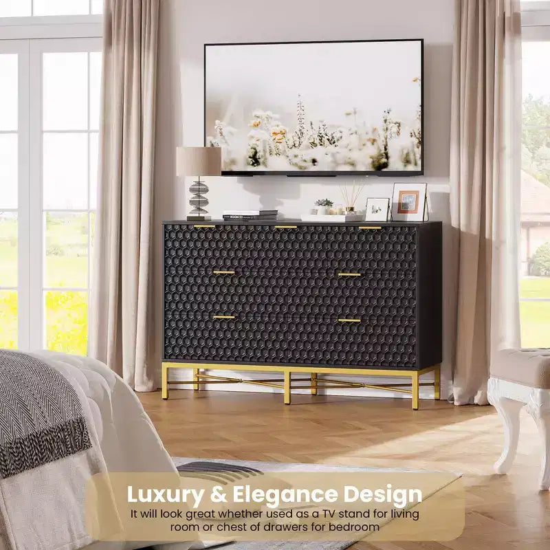 Commode noire à 7 tiroirs, Grande commode de rangement – Style moderne minimaliste