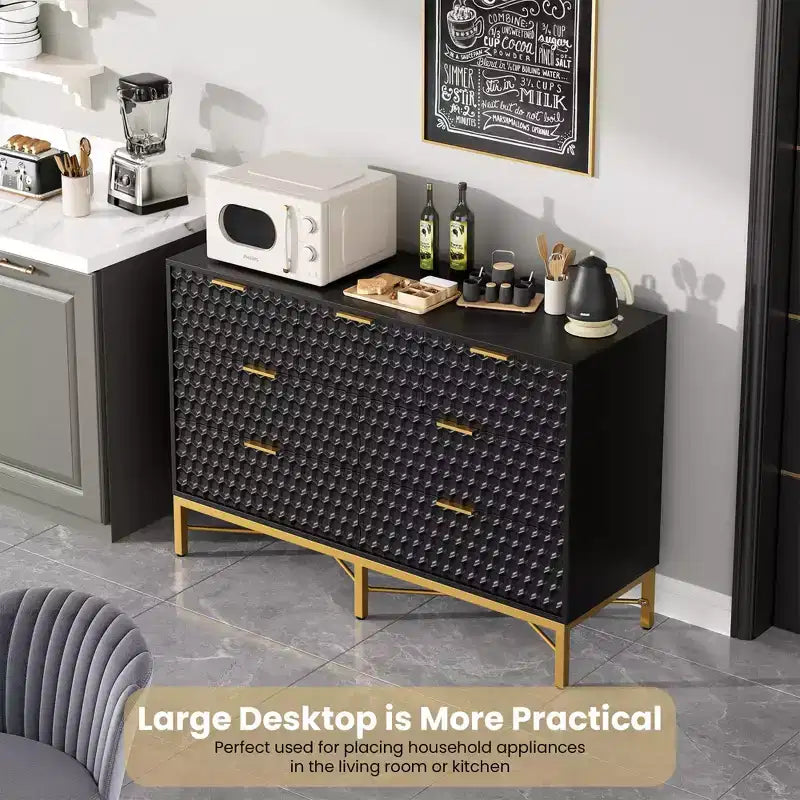 Commode noire à 7 tiroirs, Grande commode de rangement – Style moderne minimaliste