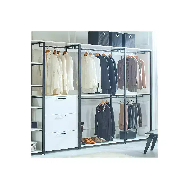 Système d'organisation de placard de plain-pied, blanc et noir, 6 étagères, modulaire, montage par 1 personne