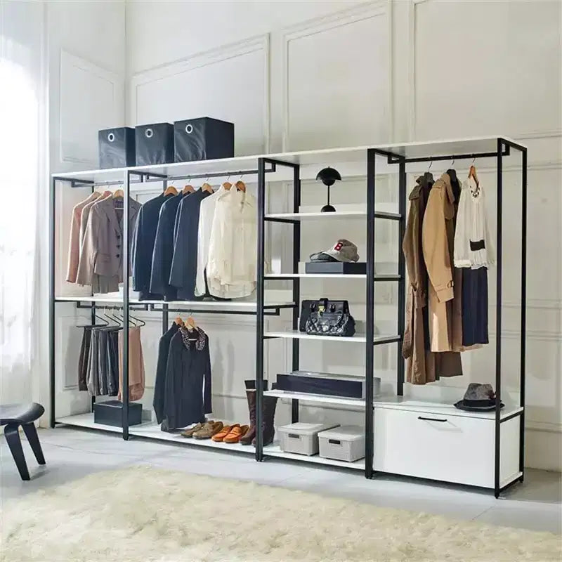 Système d'organisation de placard de plain-pied, blanc et noir, 6 étagères, modulaire, montage par 1 personne