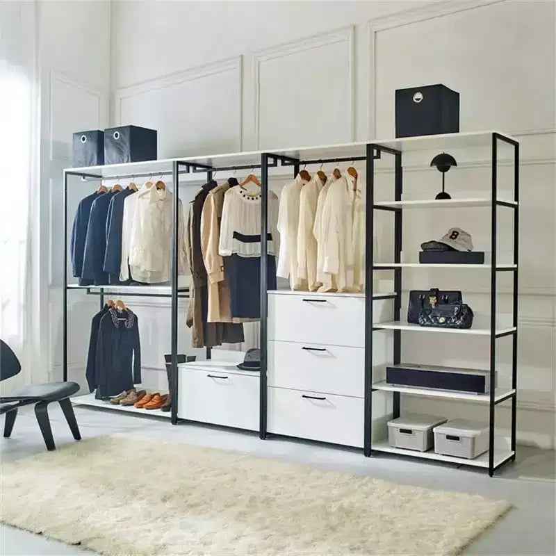 Système d'organisation de placard de plain-pied, blanc et noir, 6 étagères, modulaire, montage par 1 personne