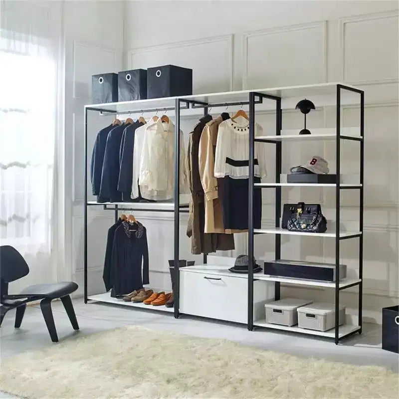 Système d'organisation de placard de plain-pied, blanc et noir, 6 étagères, modulaire, montage par 1 personne