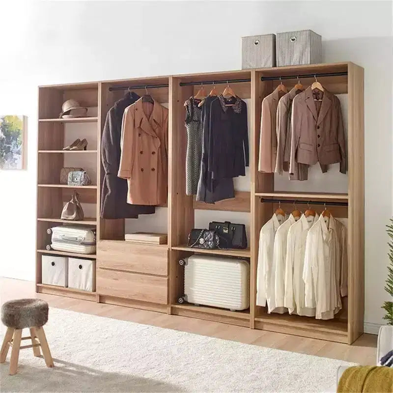 Système de dressing autoportant gris / chêne, 1 personne, bois composite