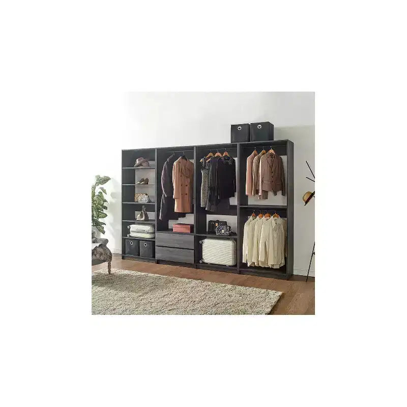 Système de dressing autoportant gris / chêne, 1 personne, bois composite