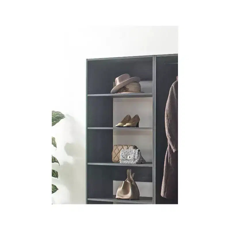 Système de dressing autoportant gris / chêne, 1 personne, bois composite