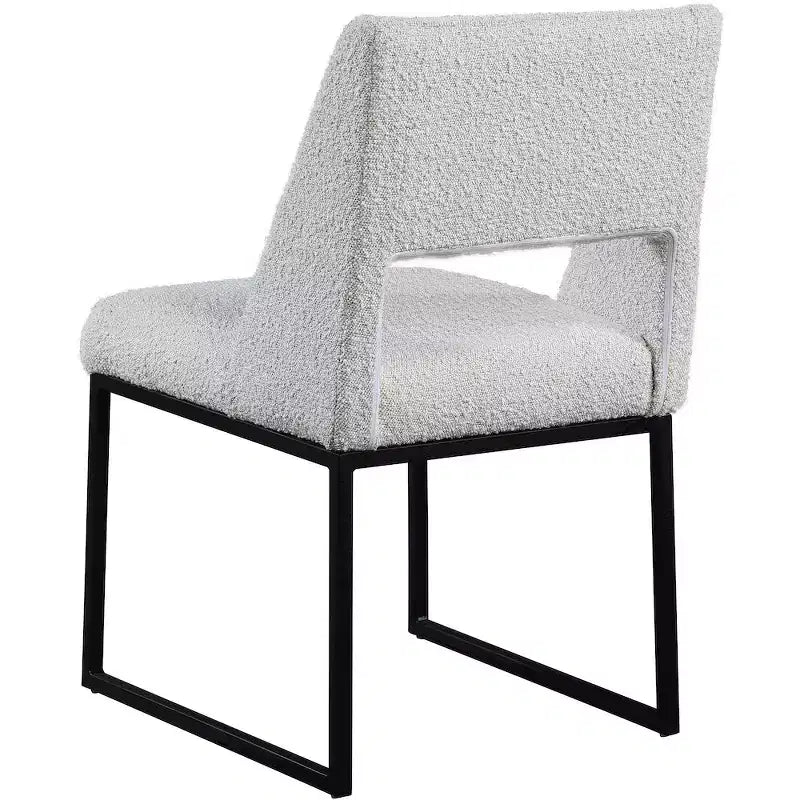 Chaise de salle à manger en bouclette crème, cadre en fer noir, lot de 2