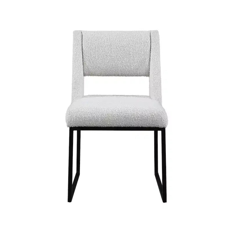 Chaise de salle à manger en bouclette crème, cadre en fer noir, lot de 2