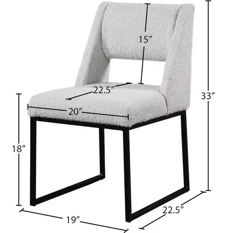 Chaise de salle à manger en bouclette crème, cadre en fer noir, lot de 2