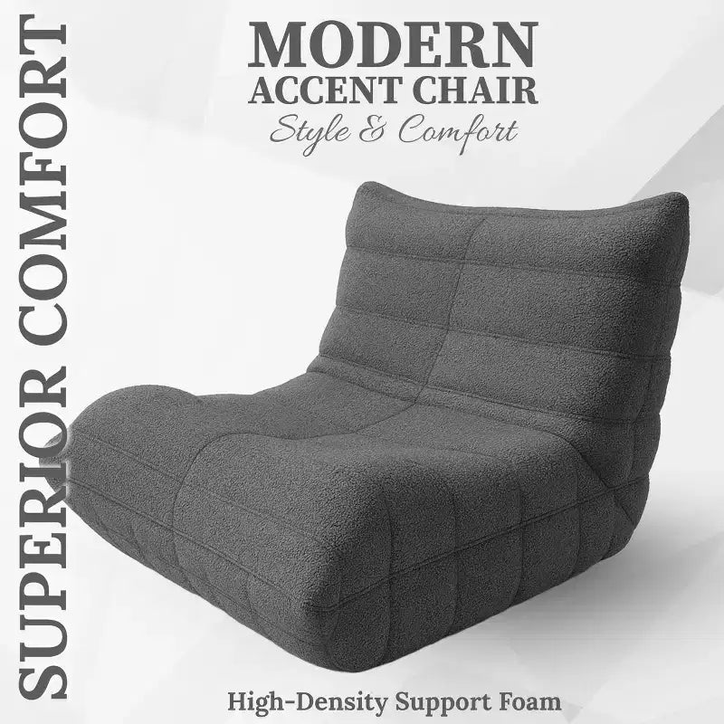 Fauteuil d'appoint Teddy gris en fausse fourrure, siège unique, fauteuil rembourré