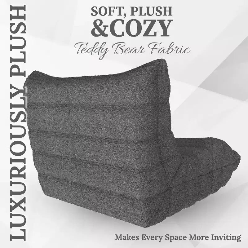 Fauteuil d'appoint Teddy gris en fausse fourrure, siège unique, fauteuil rembourré