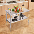 Table de préparation pliable en acier inoxydable argenté, 122 x 76 cm, 2 étagères, pour 1 utilisateur