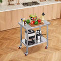 Table de travail en acier inoxydable argenté 35"×24"×33", 2 étagères, 4 roulettes, 1 personne