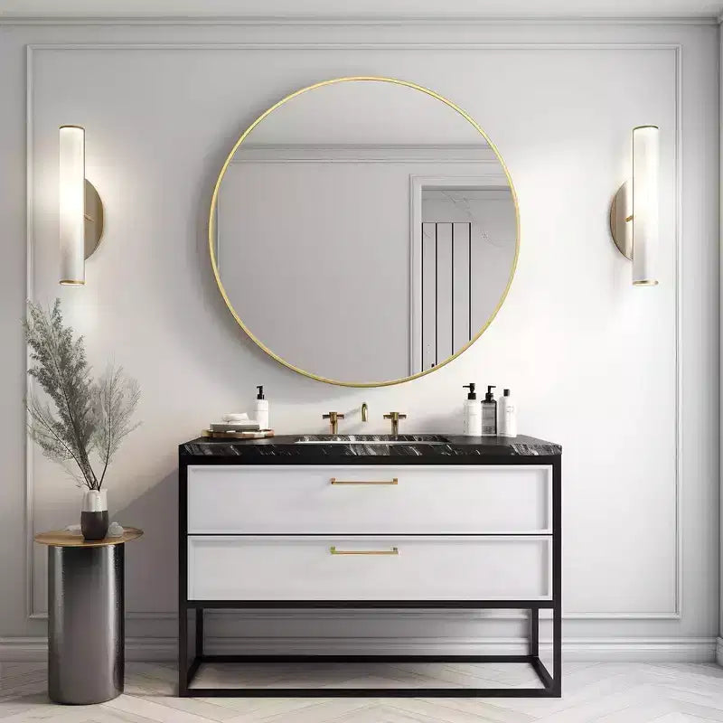 Miroir mural rond 42" – Noir / Or / Argent, Cadre en aluminium