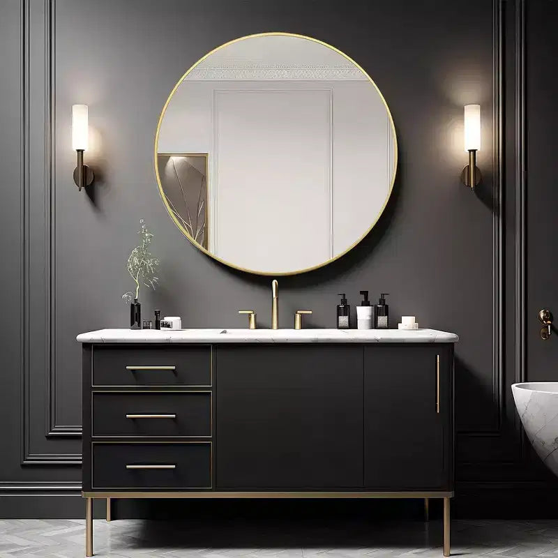 Miroir mural rond 42" – Noir / Or / Argent, Cadre en aluminium