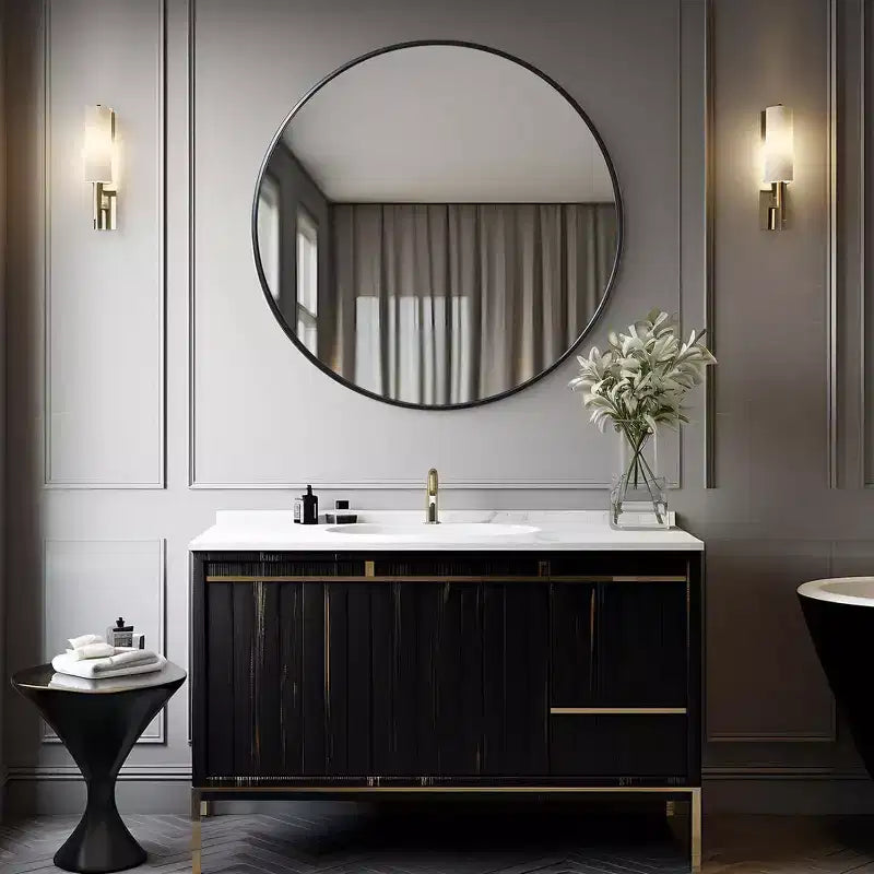 Miroir mural rond 42" – Noir / Or / Argent, Cadre en aluminium