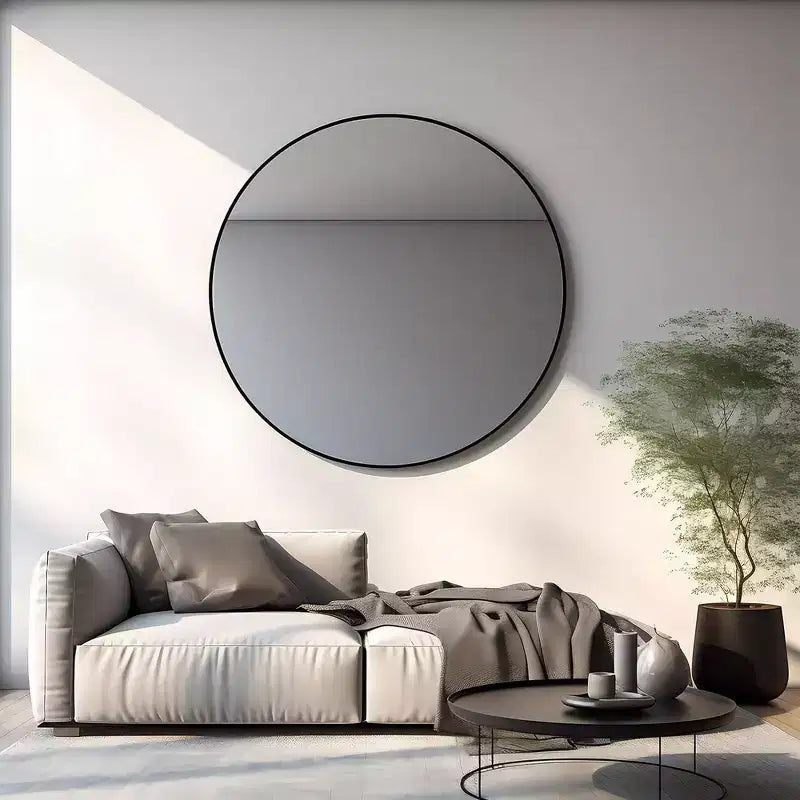 Miroir mural rond 42" – Noir / Or / Argent, Cadre en aluminium