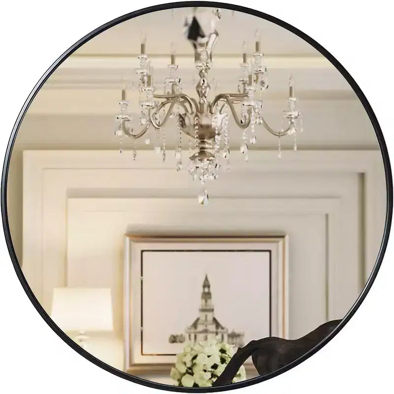 Miroir mural rond 42" – Noir / Or / Argent, Cadre en aluminium