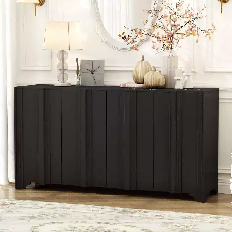 Beige / Noir / Bleu marine / Blanc | Buffet de rangement 4 portes | 1 personne pour l'assemblage | Meuble de rangement en MDF pour salle à manger et salon