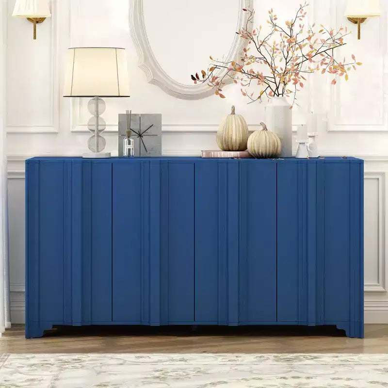 Beige / Noir / Bleu marine / Blanc | Buffet de rangement 4 portes | 1 personne pour l'assemblage | Meuble de rangement en MDF pour salle à manger et salon