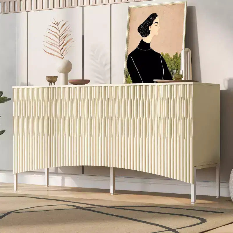 Beige / Noir / Bleu marine / Blanc | Buffet de rangement 4 portes | 1 personne pour l'assemblage | Meuble de rangement en MDF pour salle à manger et salon