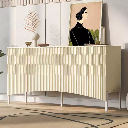 Beige / Noir / Bleu marine / Blanc | Buffet de rangement 4 portes | 1 personne pour l'assemblage | Meuble de rangement en MDF pour salle à manger et salon