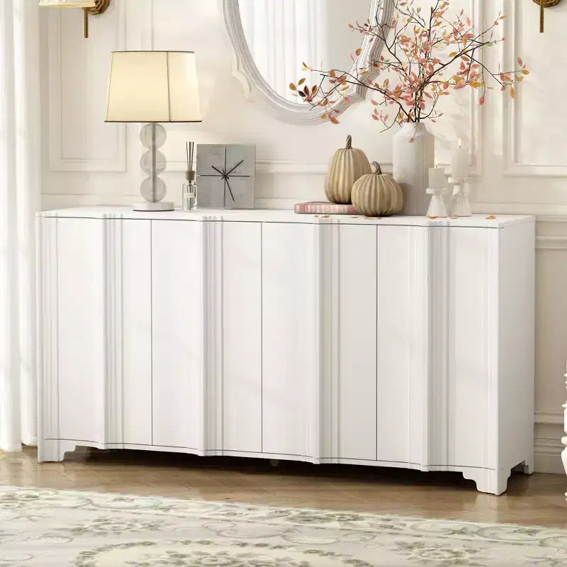 Beige / Noir / Bleu marine / Blanc | Buffet de rangement 4 portes | 1 personne pour l'assemblage | Meuble de rangement en MDF pour salle à manger et salon