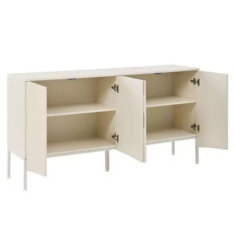 Beige / Noir / Bleu marine / Blanc | Buffet de rangement 4 portes | 1 personne pour l'assemblage | Meuble de rangement en MDF pour salle à manger et salon