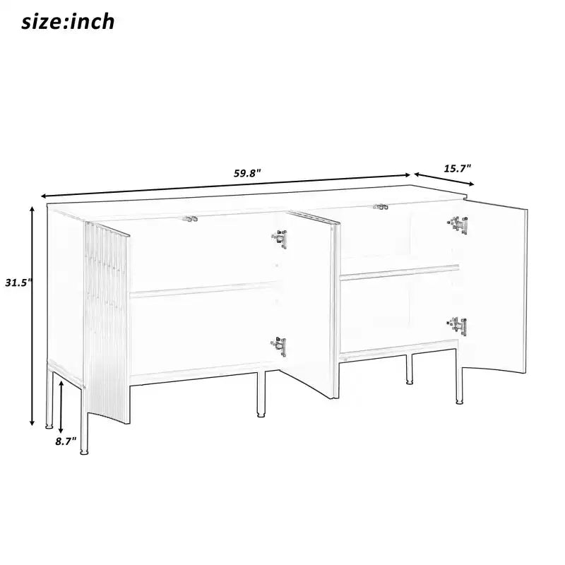 Beige / Noir / Bleu marine / Blanc | Buffet de rangement 4 portes | 1 personne pour l'assemblage | Meuble de rangement en MDF pour salle à manger et salon