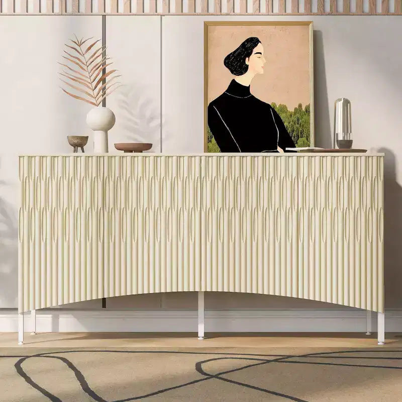 Beige / Noir / Bleu marine / Blanc | Buffet de rangement 4 portes | 1 personne pour l'assemblage | Meuble de rangement en MDF pour salle à manger et salon