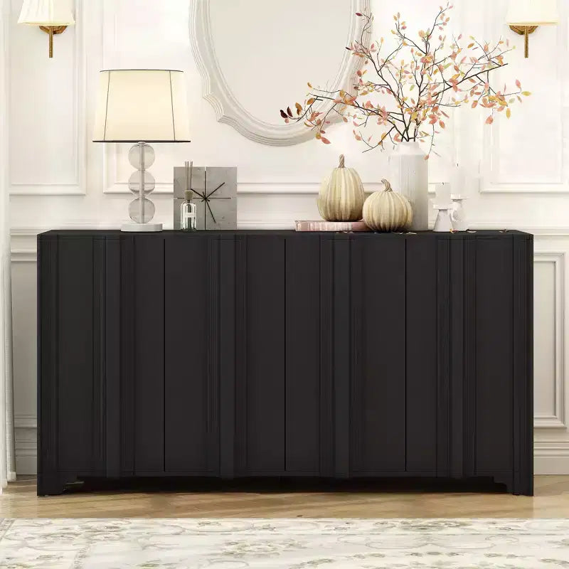 Beige / Noir / Bleu marine / Blanc | Buffet de rangement 4 portes | 1 personne pour l'assemblage | Meuble de rangement en MDF pour salle à manger et salon