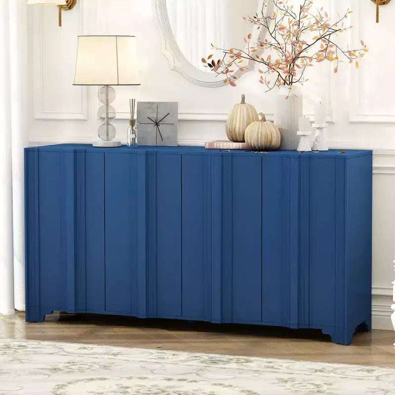 Beige / Noir / Bleu marine / Blanc | Buffet de rangement 4 portes | 1 personne pour l'assemblage | Meuble de rangement en MDF pour salle à manger et salon
