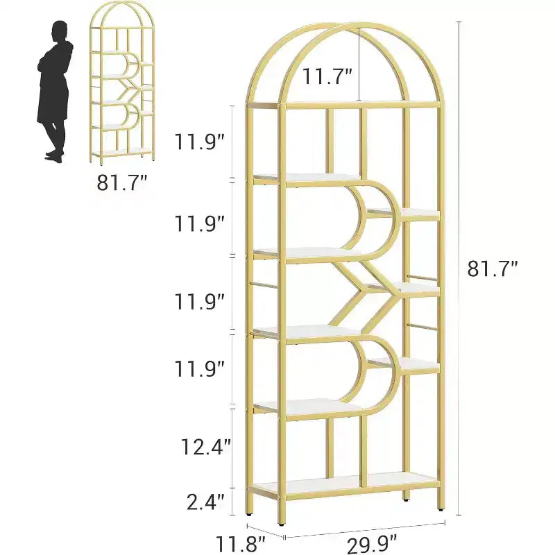 Étagère Arche à 6 Niveaux, Marron / Or, Style Industriel, Utilisateur Unique