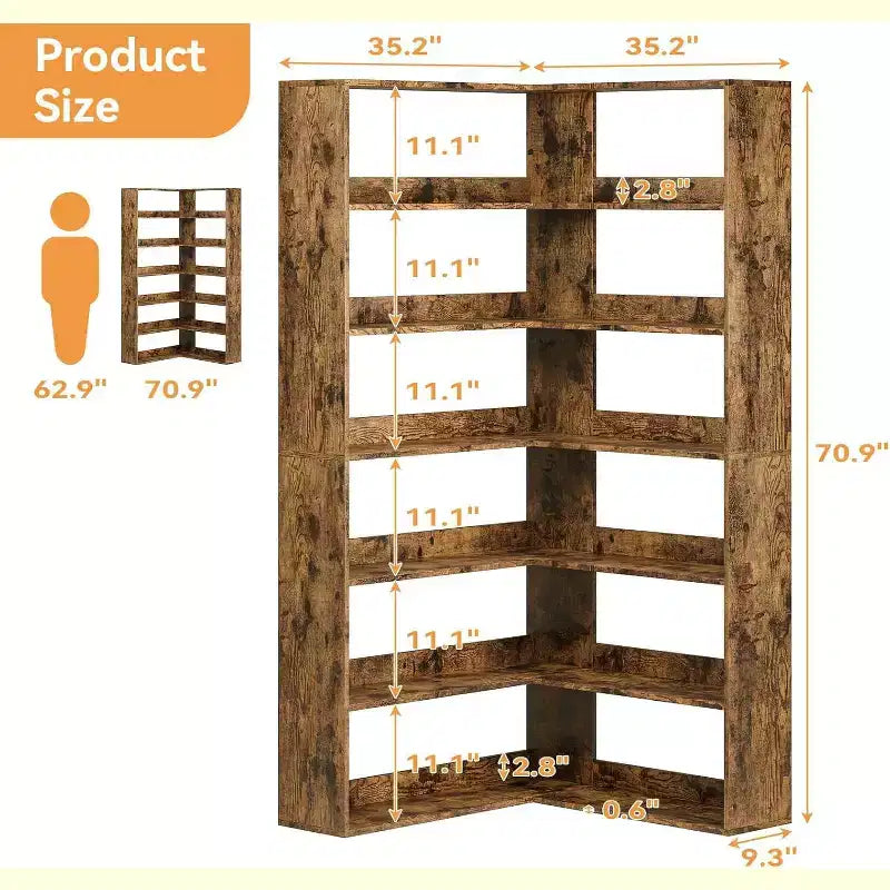 Étagère d'angle en forme de L à 6 niveaux Marron/Blanc, Style Industriel, pour 1