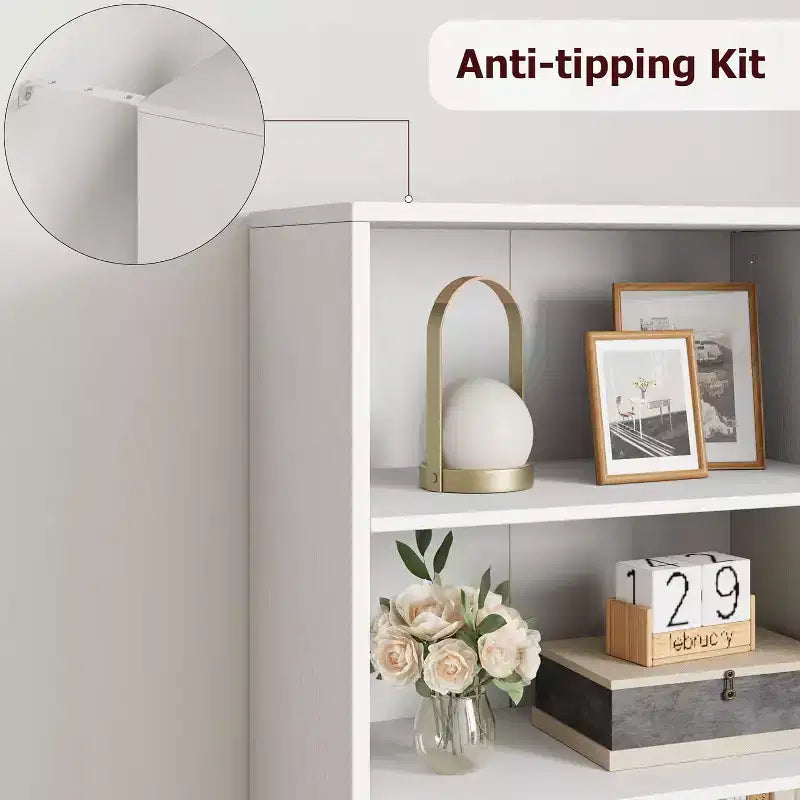Bibliothèque en bois blanc avec portes – Style fermier, 4 étagères, simple