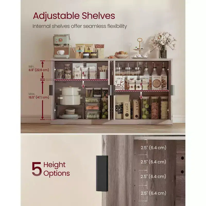 Buffet 4 portes cannelé – Chêne Beige / Gris Lavé