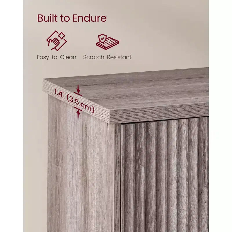 Buffet 4 portes cannelé – Chêne Beige / Gris Lavé